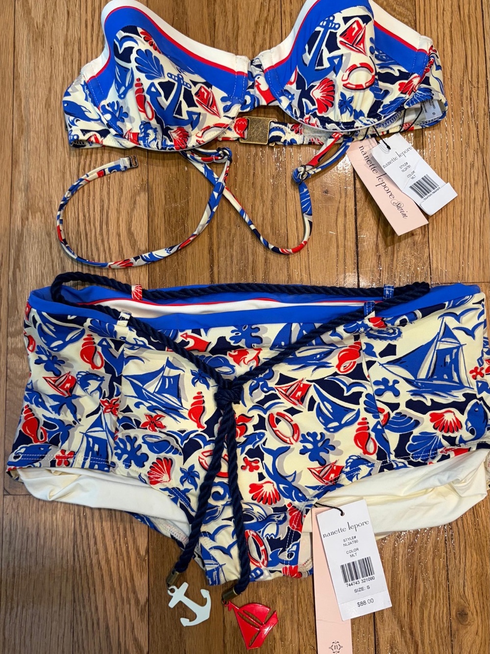 Nanette Lepore Red, Blue & Cream Nautical Bikini Set
